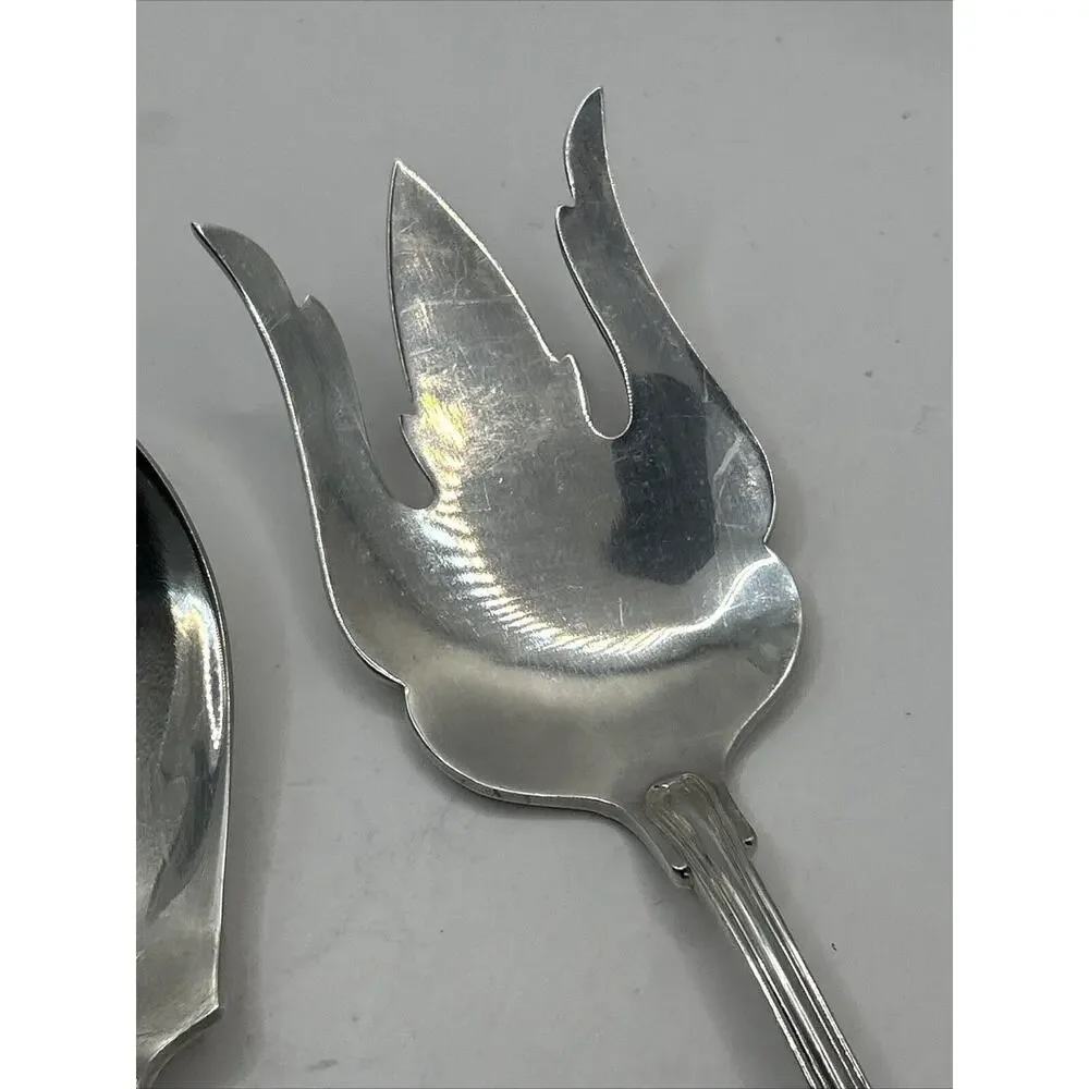 Vtg Reed & Barton Silverware Serving Set Clam Shell Design Spoon & Fork